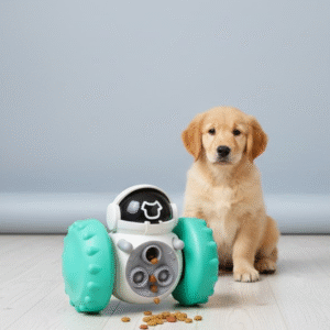 Interactive treat dispensing toy for dogs with rolling puzzle design