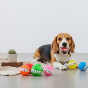 Funny face squeaky dog ball toy designed for chewing and fetch