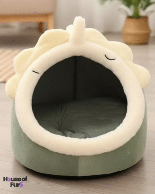 Dinosaur Shaped Dog Bed – Soft Plush Cave Bed