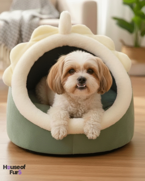 Dinosaur Shaped Dog Bed – Soft Plush Cave Bed
