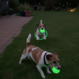 glow in the dark dog ball at night